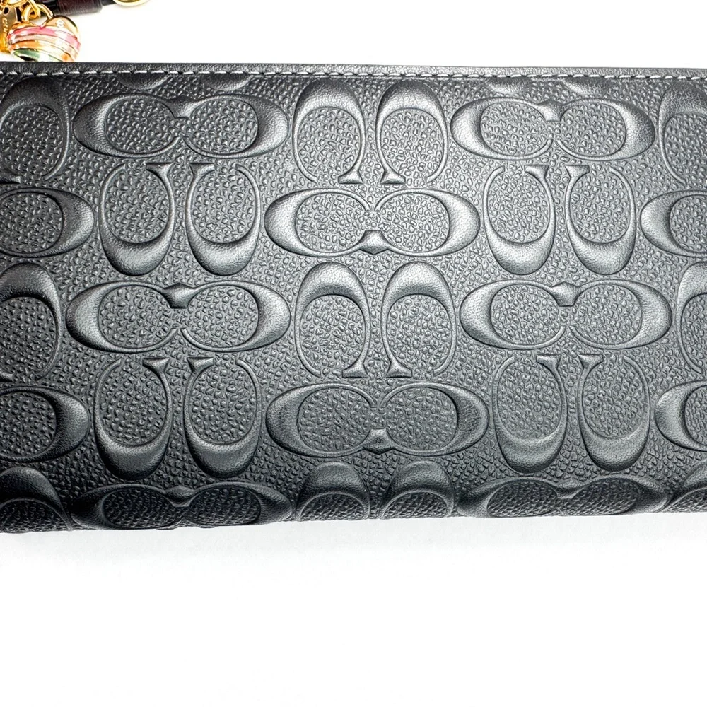 Coach Black Embossed Signature Zip Around Wallet w/ Wristlet Straps | NWT Boxed - Picture 7 of 8